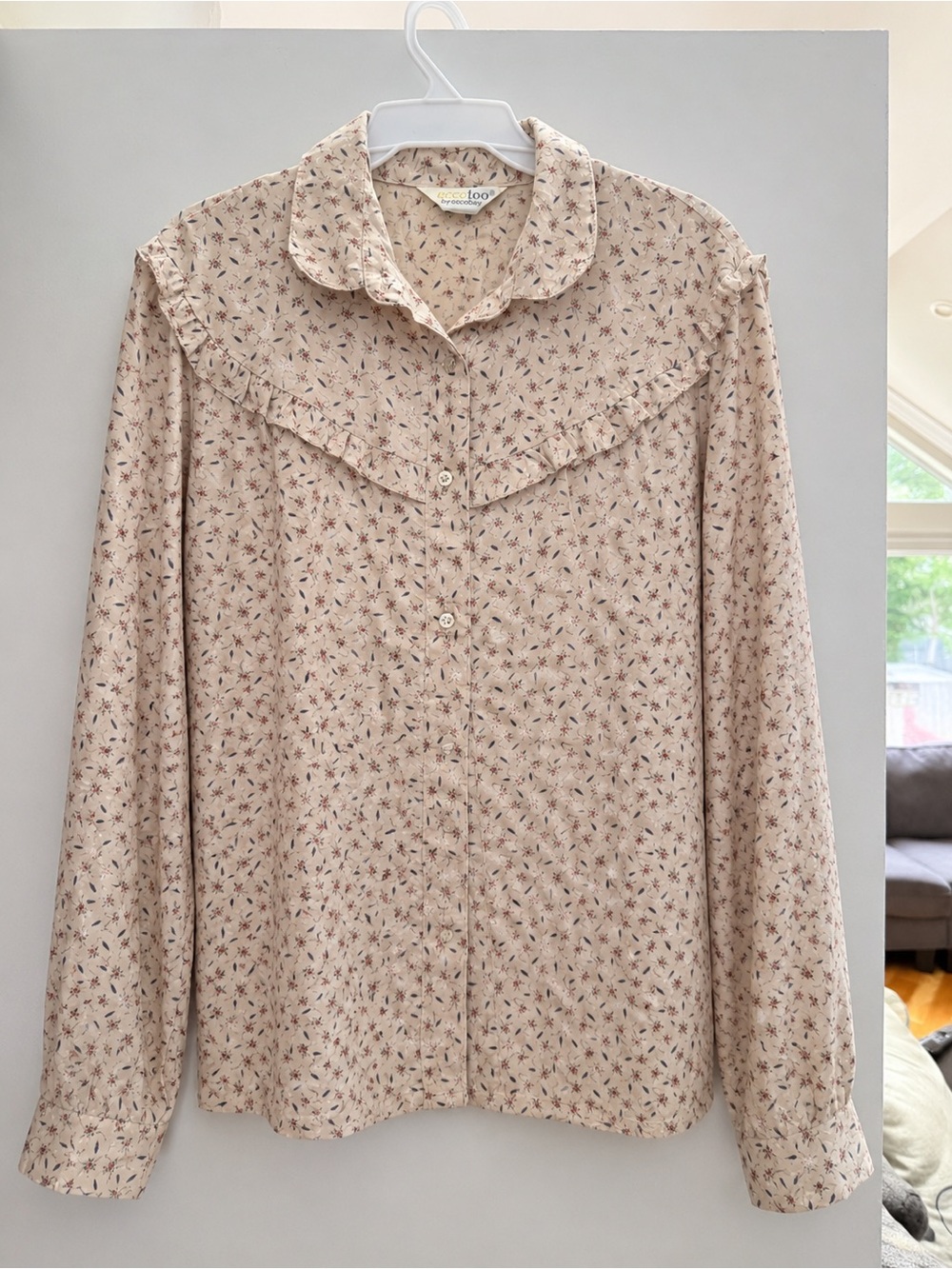 Vintage Ecotoo by Ecobay Prairie Floral Ruffle Button Front Blouse